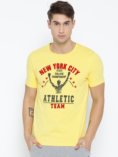 

rock.it Men Yellow Printed Round Neck T-shirt