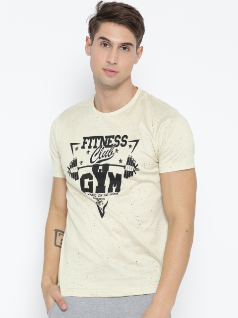 

rock.it Men Cream-Coloured Printed Round Neck T-shirt