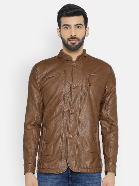 

Fort Collins Men Tan Brown Solid Biker Jacket