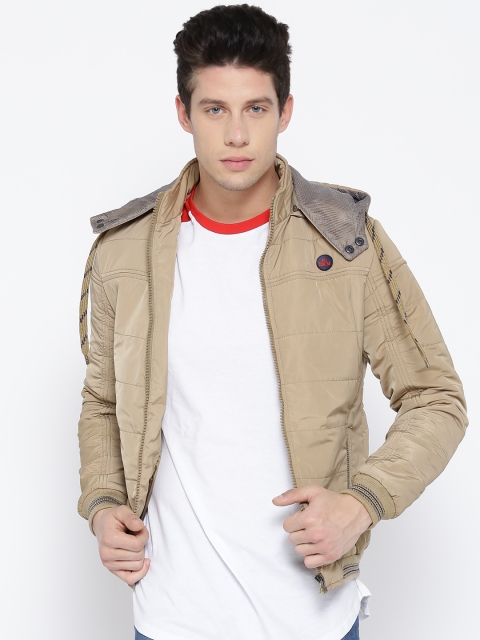 

Fort Collins Men Khaki Solid Bomber Jacket with Detachable Hood