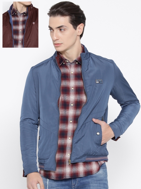 

Fort Collins Men Blue & Maroon Solid Reversible Tailored Jacket