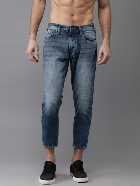 

HERE&NOW Men Blue Slim Fit Mid-Rise Clean Look Cropped Jeans