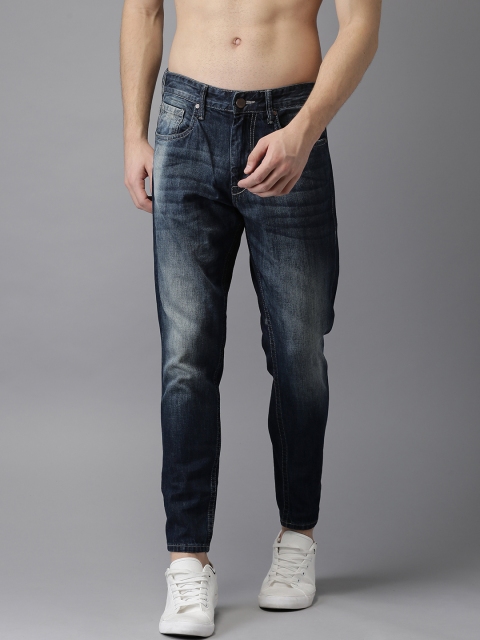 

HERE&NOW Men Blue Slim Tapered Fit Mid-Rise Clean Look Cropped Jeans