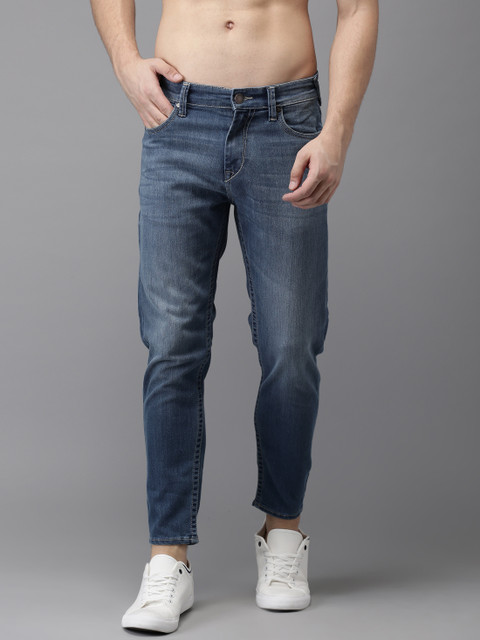 

Moda Rapido Men Blue Slim Tapered Fit Mid-Rise Clean Look Stretchable Cropped Jeans