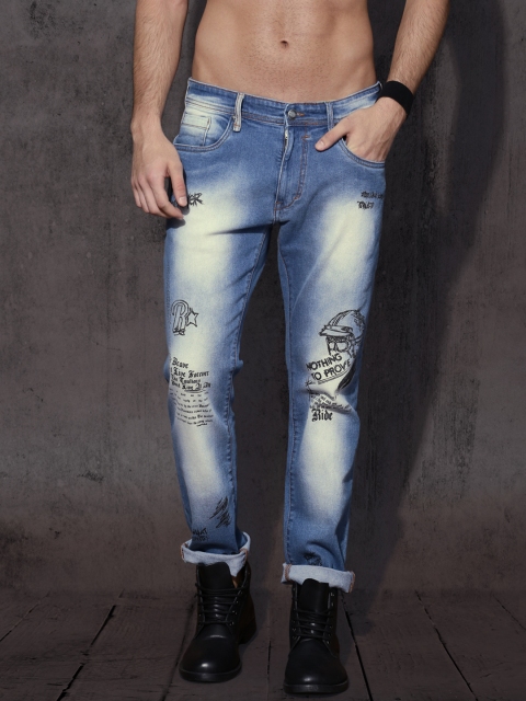 

RDSTR by Roadster Men Blue Skinny Fit Mid-Rise Clean Look Printed Stretchable Jeans