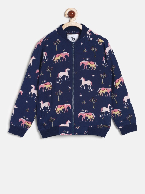 

U.S. Polo Assn. Kids Girls Navy Blue Printed Sweatshirt
