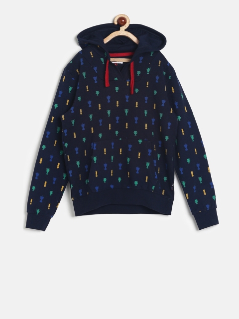 

U.S. Polo Assn. Kids Boys Navy Blue Printed Hooded Sweatshirt