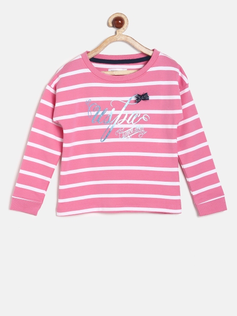 

U.S. Polo Assn. Kids Girls Pink & White Striped Sweatshirt