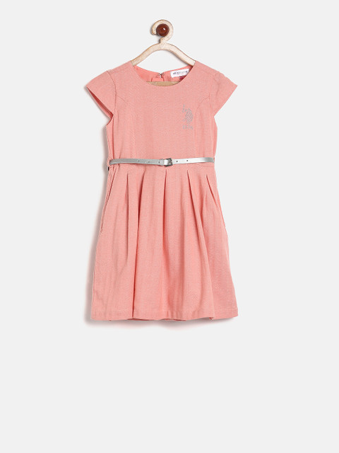 

U.S. Polo Assn. Kids Girls Pink Solid A-Line Dress
