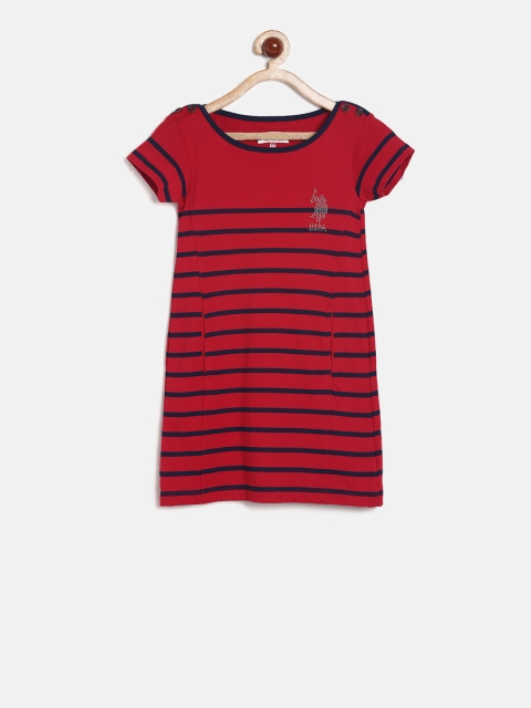 

U.S. Polo Assn. Kids Girls Red & Navy Striped Shift Dress