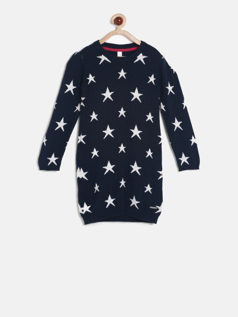 

U.S. Polo Assn. Kids Girls Navy Blue Printed Sweater Dress