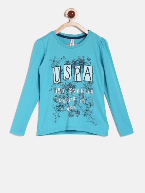 

U.S. Polo Assn. Kids Boys Blue Printed Round Neck T-shirt