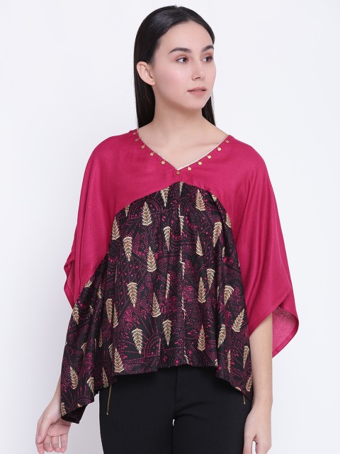 

AKKRITI BY PANTALOONS Pink & Black Printed Kaftan Kurti
