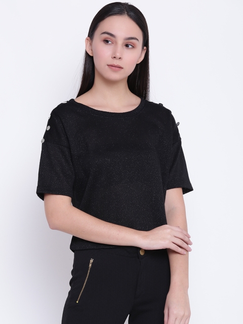 

AKKRITI BY PANTALOONS Women Black Shimmer Boxy Top