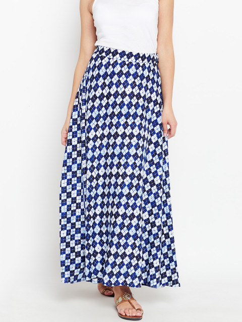 

AKKRITI BY PANTALOONS Blue & Off-White Printed Flared Maxi Skirt