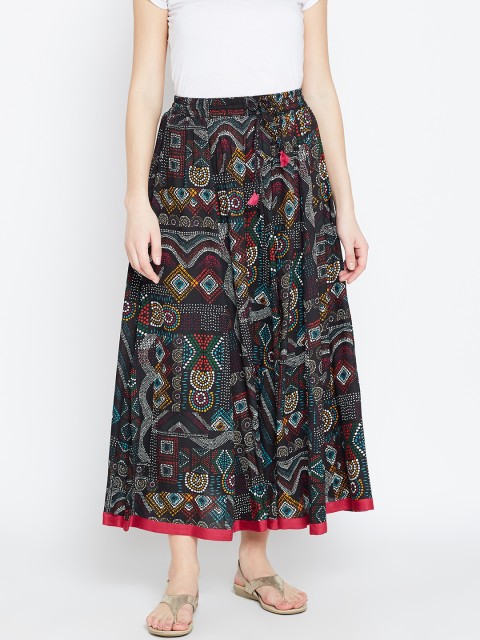 

AKKRITI BY PANTALOONS Women Black Printed Flared Maxi Skirt