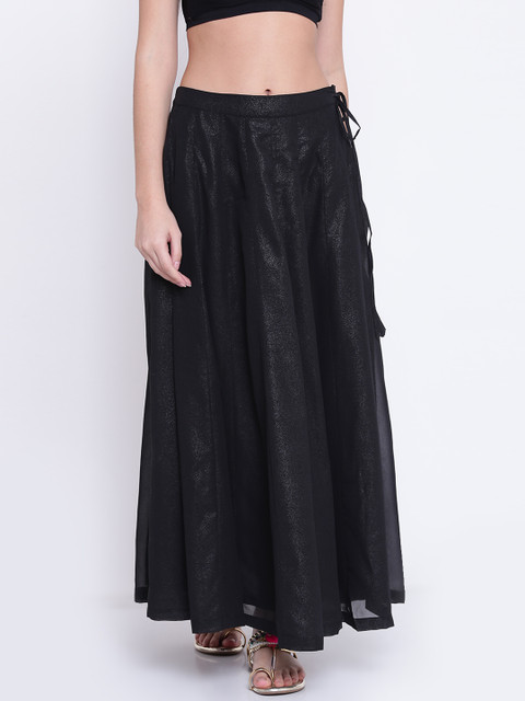 

AKKRITI BY PANTALOONS Black Flared Maxi Skirt
