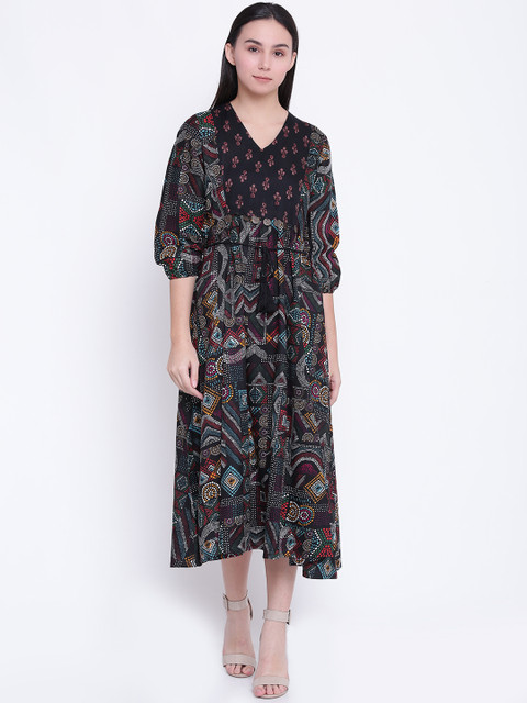 

AKKRITI BY PANTALOONS Women Multicoloured Printed Midi Empire Dress, Multi