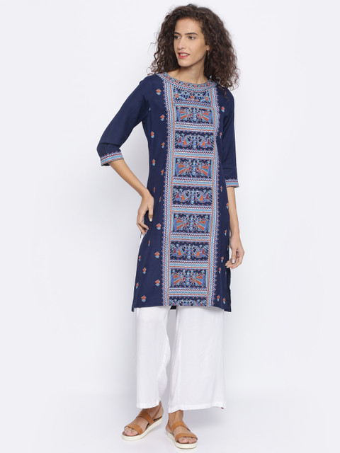

Melange by Lifestyle Women Navy Printed Kurta, Navy blue