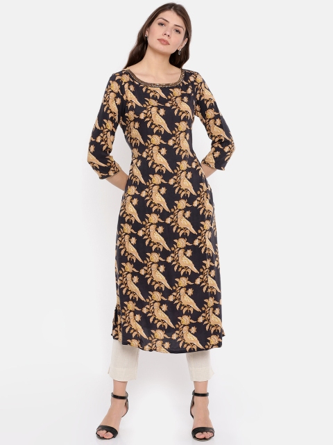 

Melange by Lifestyle Women Black & Beige Printed A-Line Kurta