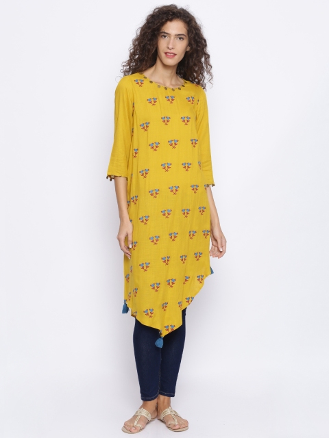 

Melange by Lifestyle Women Mustard Yellow Embroidered A-Line Kurta