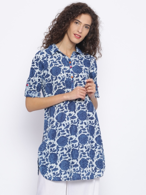 

Melange by Lifestyle Women Blue Printed Straight Kurta