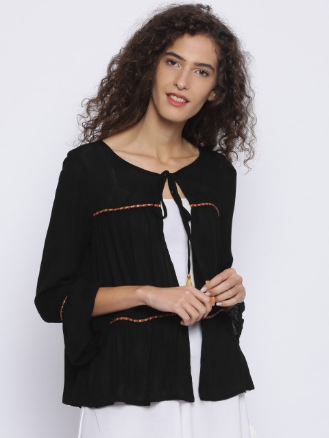 

Colour Me by Melange Black Solid Tie-Up Shrug