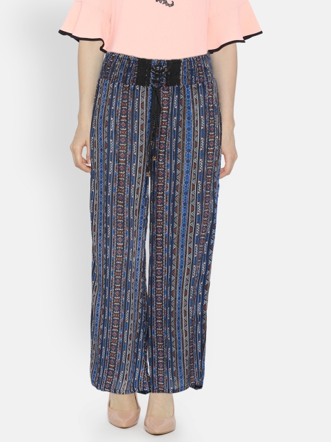 

Colour Me by Melange Women Blue & Black Printed Straight Palazzos