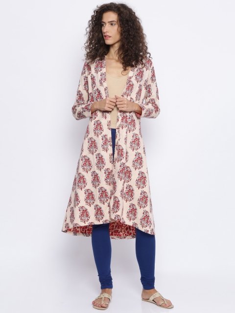 

Melange by Lifestyle Red Printed Open Front Longline Shrug