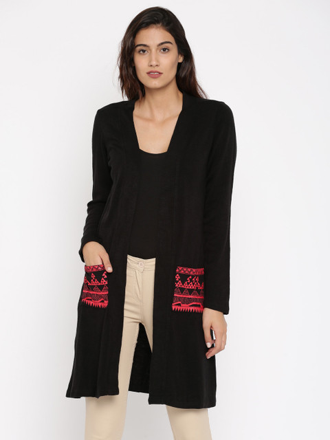 

Global Desi Black Solid Open Front Shrug