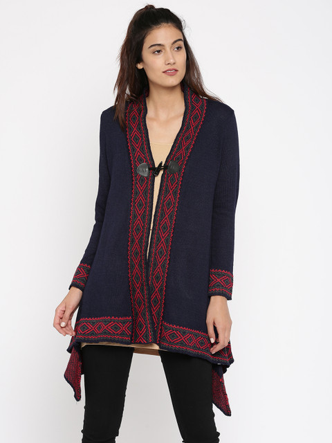 

Global Desi Black Solid Open Front Shrug, Navy blue