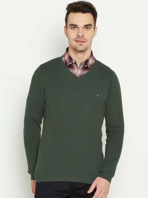 

Blackberrys Men Olive Green Ribbed Sweater