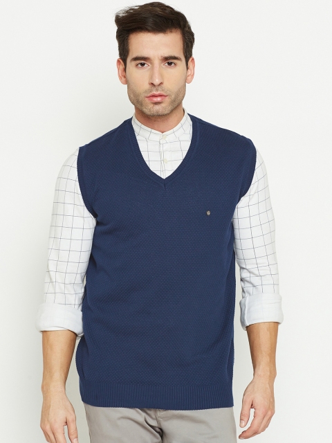 

Blackberrys Men Dark Blue Self-Design Sweater Vest