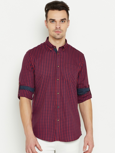 

Blackberrys Men Red & Navy Blue Slim Fit Checked Casual Shirt