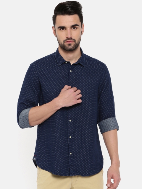 

Blackberrys Men Navy Slim Fit Self Design Casual Shirt, Navy blue