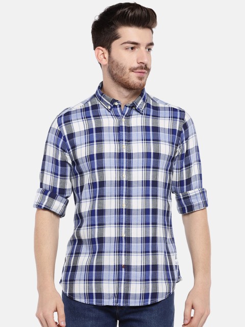 

Blackberrys Men Blue & Off-White Slim Fit Checked Casual Shirt
