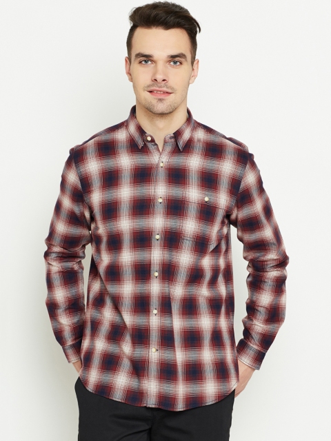 

Blackberrys Men Maroon & Navy Blue Slim Fit Checked Casual Shirt