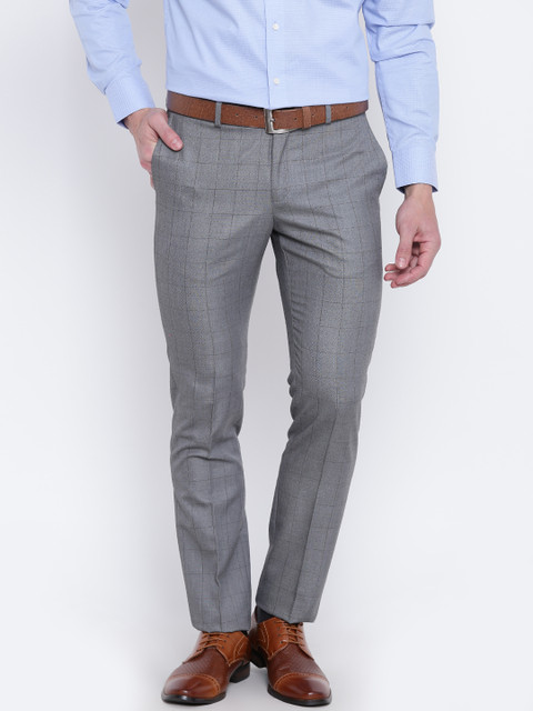 

Blackberrys Men Grey Regular Fit Checked Formal Trousers