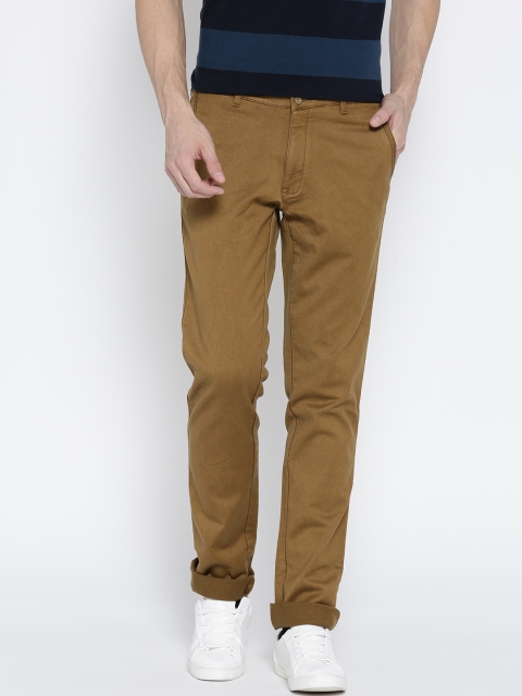 

Blackberrys Men Tan Brown Sharp Regular Fit Solid Casual Trousers