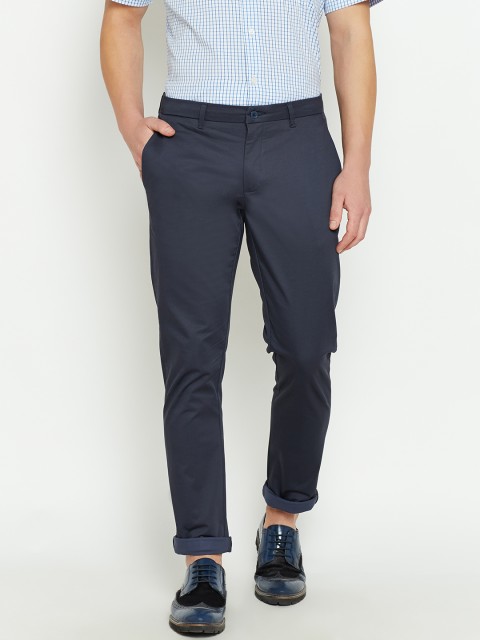 

Blackberrys Men Navy Blue Tailored Fit Self-Design Casual Trousers