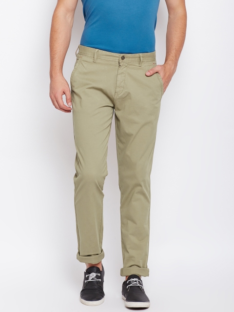 

Blackberrys Men Olive Green Smart Slim Fit Solid Chinos