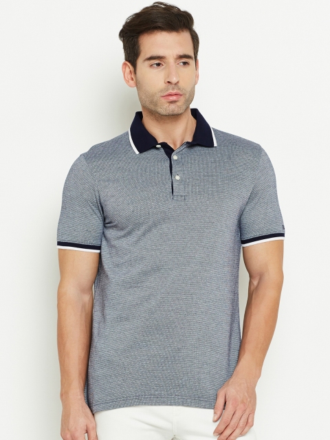 

Blackberrys Men Navy Blue Self-Design Polo Collar Pure Cotton T-shirt