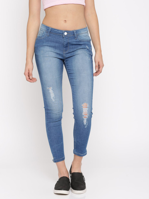 

Flying Machine Blue Twiggy Super Skinny Fit Mid-Rise Mildly Distressed Stretchable Jeans