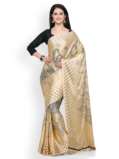 

Saree mall Beige & Black Poly Crepe Printed Saree