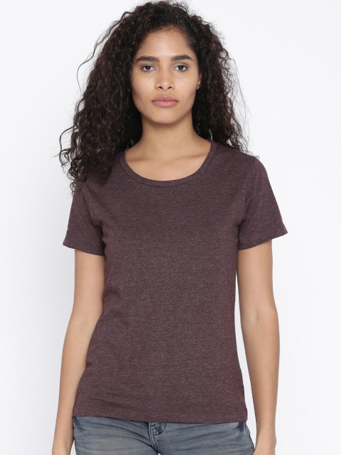 

Flying Machine Women Maroon Solid Round Neck T-shirt