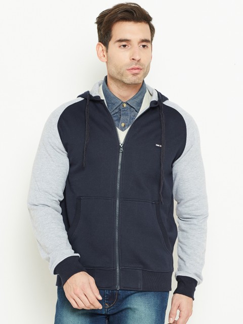 

Cloak & Decker by Monte Carlo Men Navy Blue & Grey Melange Solid Hooded Sweatshirt