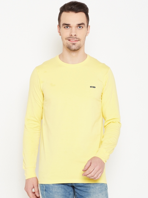

Cloak & Decker by Monte Carlo Men Yellow Solid Round Neck T-shirt