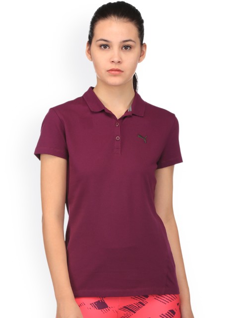 

Puma Women Burgundy Solid Polo Collar T-shirt