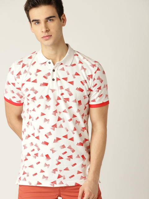 

United Colors of Benetton Men White & Red Printed Polo Collar T-shirt