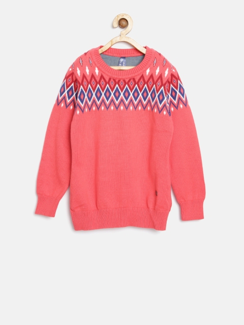 

Blue Giraffe Girls Red Self Design Pullover